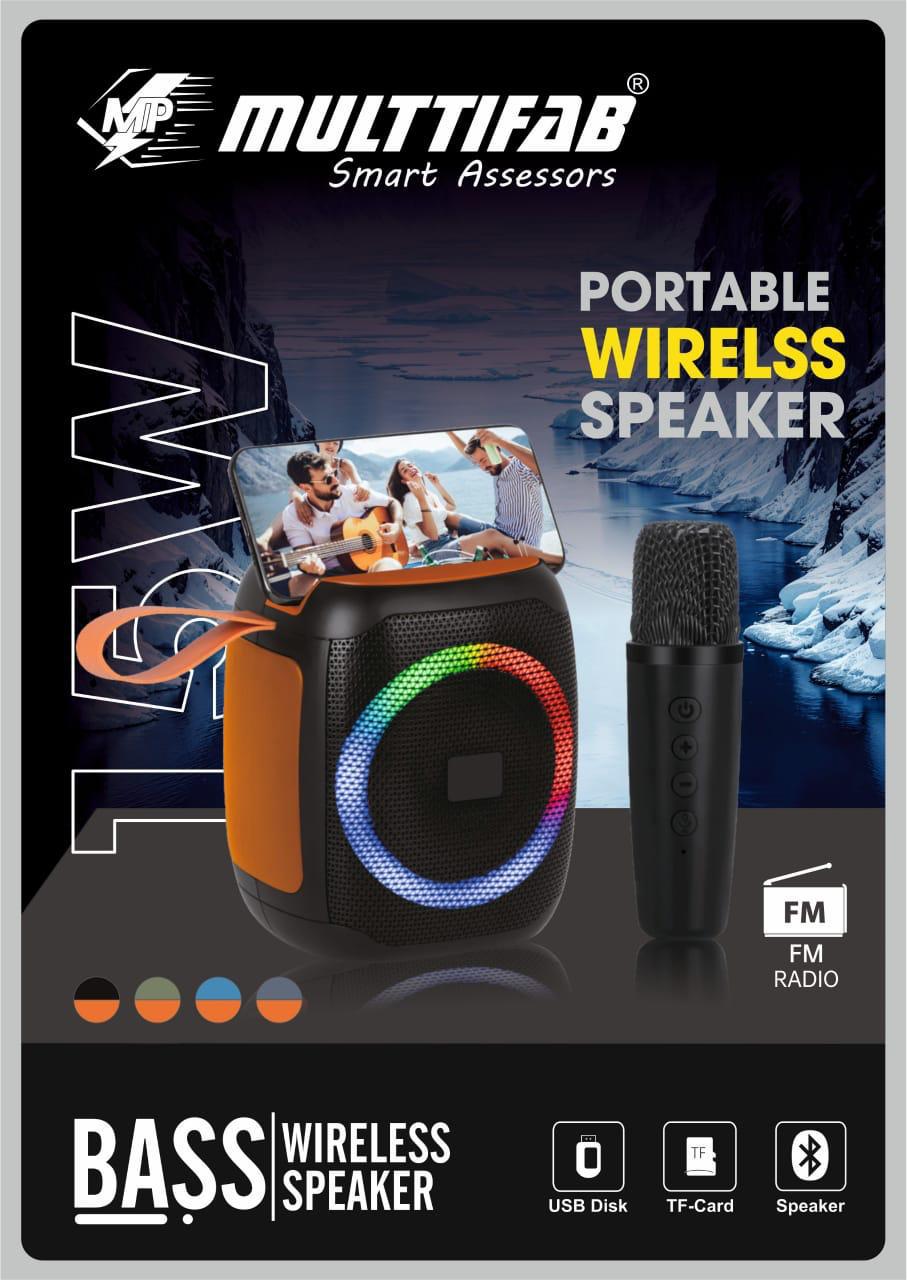 MULTTIFAB Portable Wireless Bluetooth Speaker with Mic, 1500mAh rechargeable battery, Bluetooth, USB disk, TF card, and FM Radio