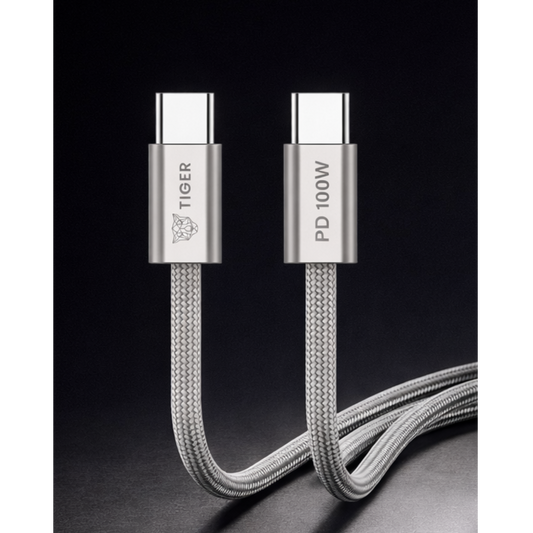 TIGER PD 100W Super Fast Charging Type-C to Type-C Braided Cable – 1200mm (Model T890)