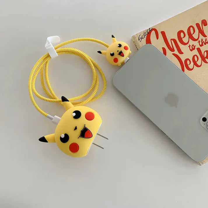 Iphone Charger Case Cover - Pikachu - 4 Piece Set (With Wire Protector)
