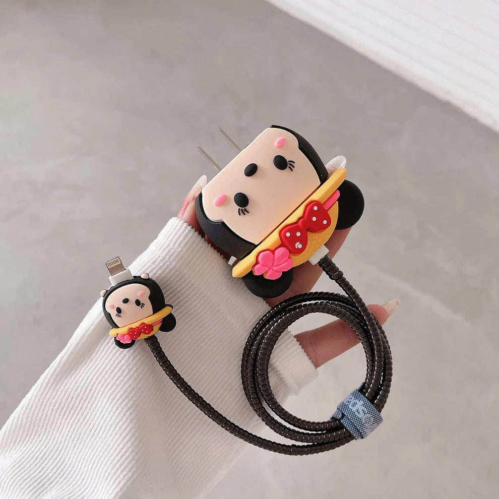 iPhone Charger Case Cover – Minnie Mouse Red Bow – 4-Piece Set (With Wire Protector)