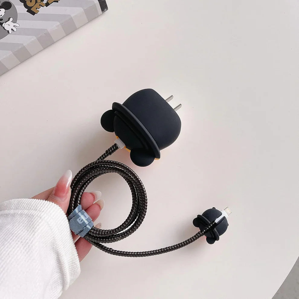 iPhone Charger Case Cover – Minnie Mouse Red Bow – 4-Piece Set (With Wire Protector)