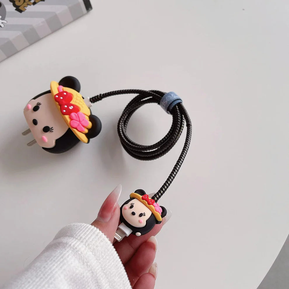 iPhone Charger Case Cover – Minnie Mouse Red Bow – 4-Piece Set (With Wire Protector)